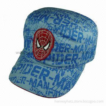Fashionable Kids' Military Cap, All Over Print and Applique Embroidery Trim